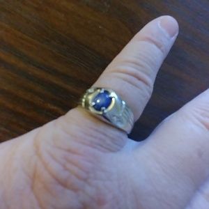 14k solid white gold blue star sapphire